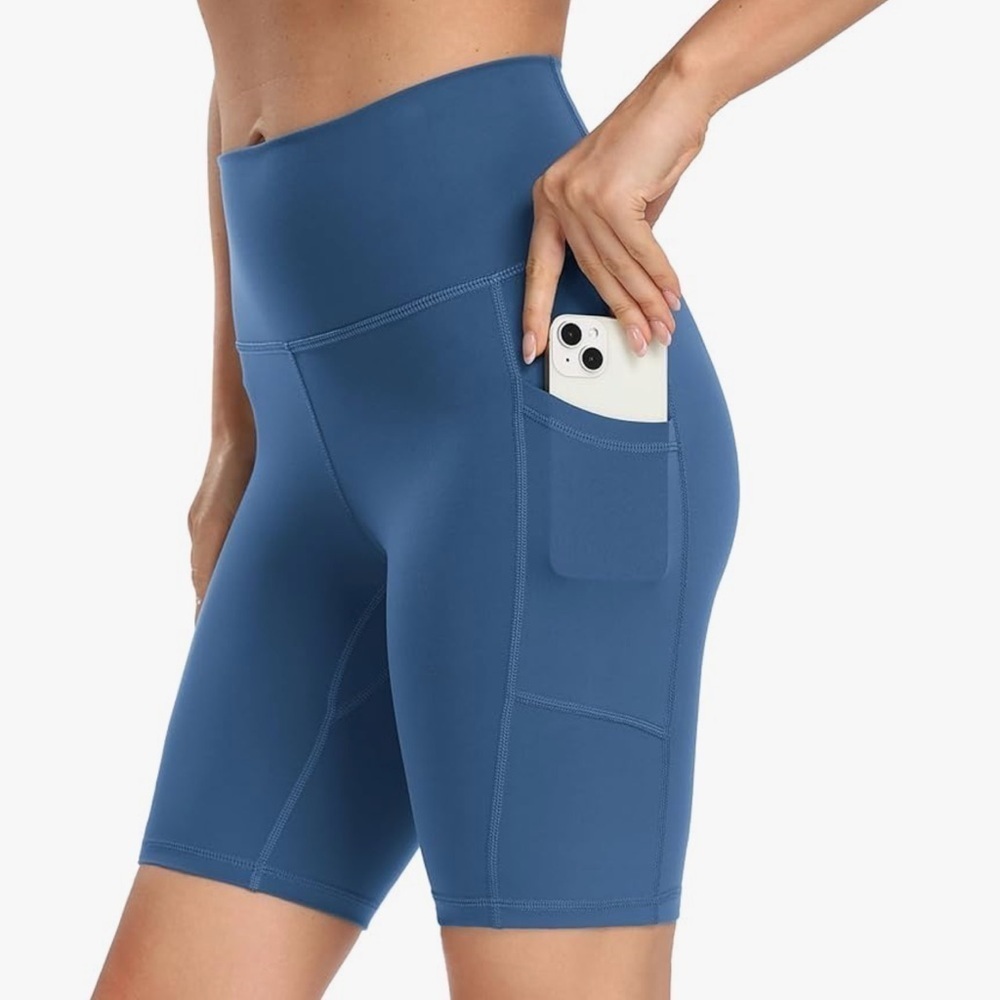 Dusty Blue High-Waisted Biker Shorts